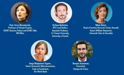 Sanja Madzarevic Sujster, Senior Economist, Macroeconomics, Trade & Investment, The World Bank Romain Svartzman, Economist, Banque de France Stefano Battiston, IPCC Lead Author; Associate Professor, Ca’ Foscari University, University of Zurich Marie Briere, Head of Investor Research Center, Amundi; Senior Affiliate Researcher, Université Libre de Bruxelles Chair: Irene Monasterolo, Professor of Climate Finance, EDHEC Business School and EDHEC-Risk, WU Wien