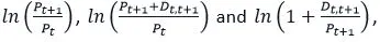 continuously compounded price return, total return and dividend yield of an SCPI 